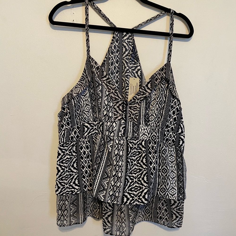 American Eagle Black & White Boho Pattern Tank